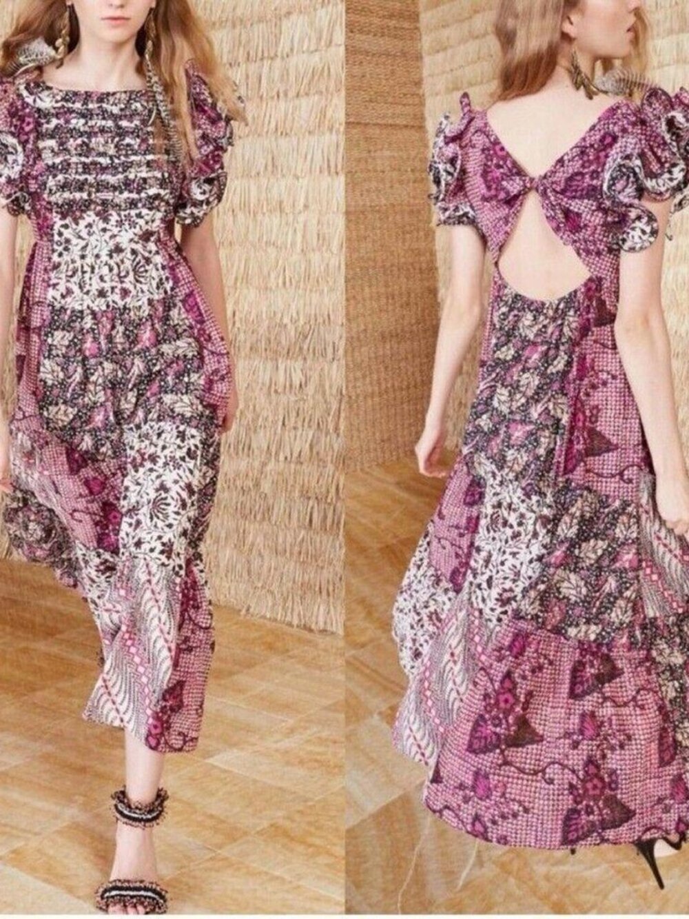 ULLA JOHNSON Floral Patchwork Midi dress Size 0/XS